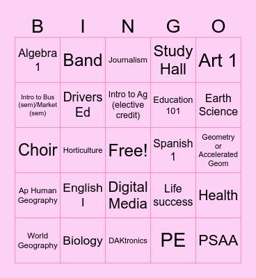 Available Courses At Heyworth High School Bingo Card