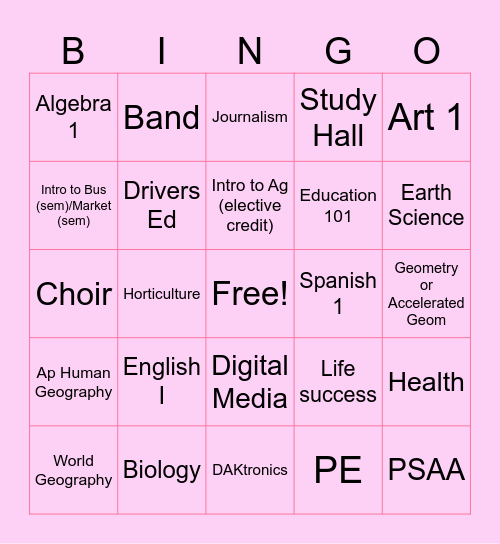 Available Courses At Heyworth High School Bingo Card