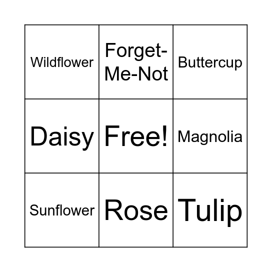 Flowers Bingo Card