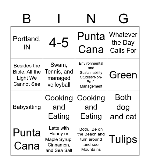 Let's Get to Know Zion! Bingo Card