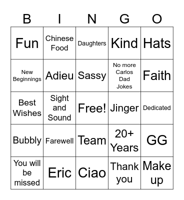 Farewell Rhonda Bingo Card