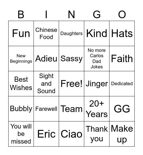 Farewell Rhonda Bingo Card