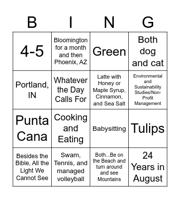 Let's Get to Know Zion! Bingo Card