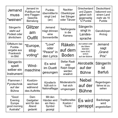 ESC 2026 Bingo Card