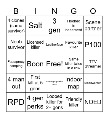 DBD Bingo Card