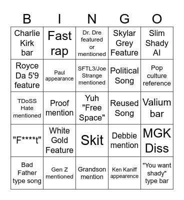 Album 13 Bingo Card