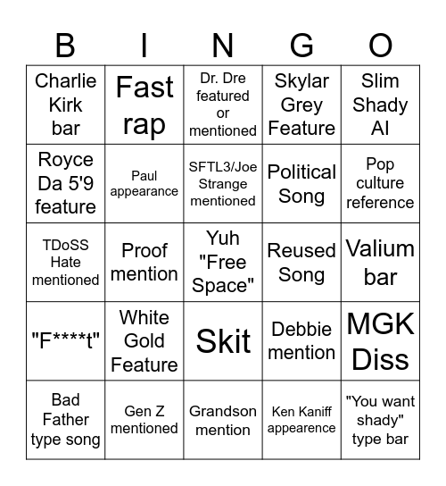 Album 13 Bingo Card