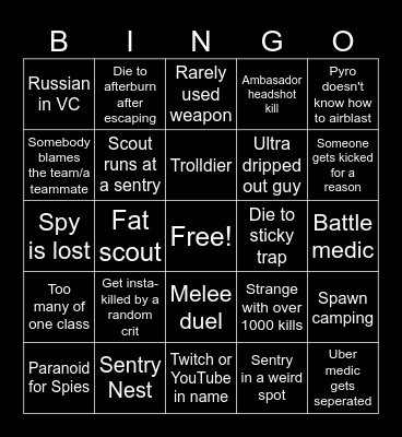 Team Fortress 2 Bingo Card