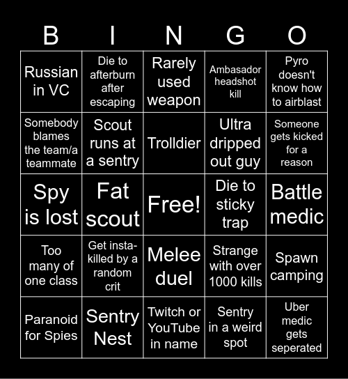 Team Fortress 2 Bingo Card