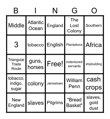 Colonization of the New World Bingo Card