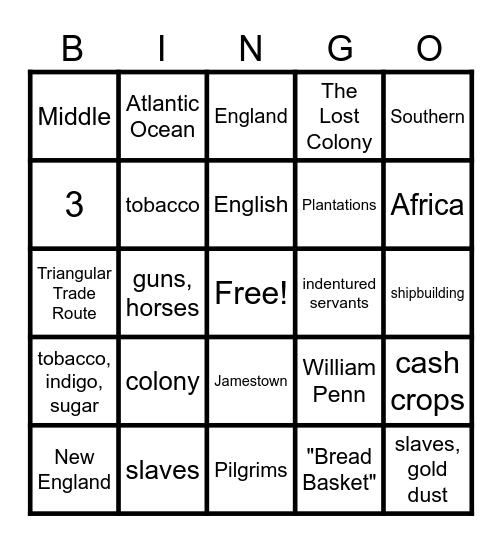 Colonization of the New World Bingo Card