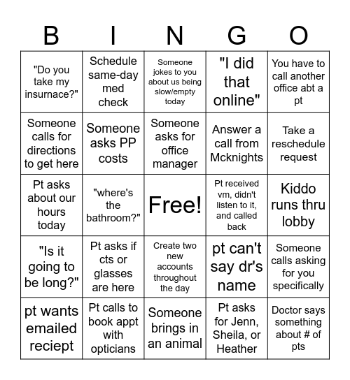 Bennett Bingo Card