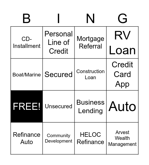 Loans and Referrals Bingo Card
