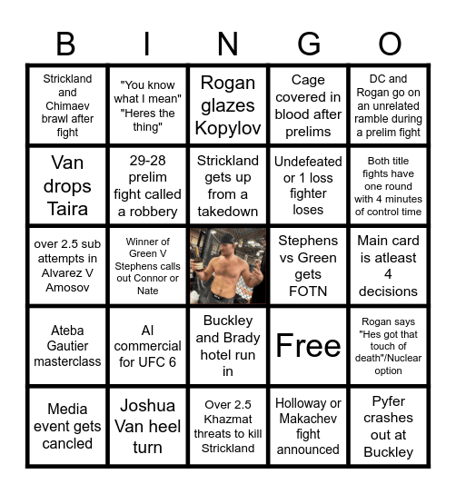 UFC 328 Bedtime Bingo Card