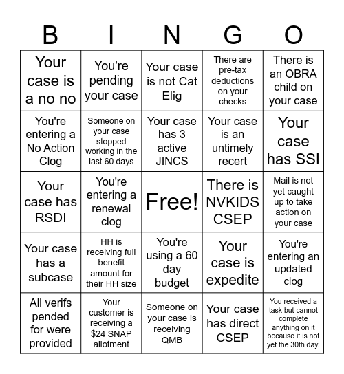 Social Services Bingo Card