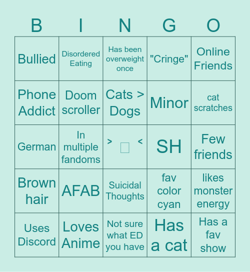 How similar are you to me? Bingo Card