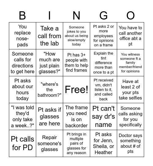 Bennett Bingo Card
