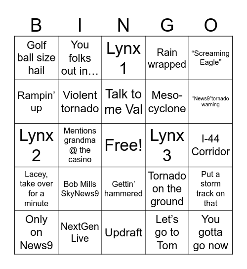David Payne Weather Bingo Card