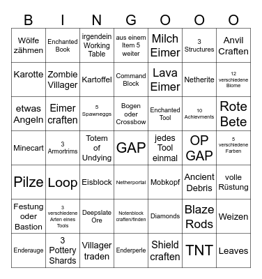 Minecraft Randomizer Bingo Card