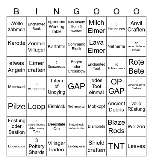 Minecraft Randomizer Bingo Card