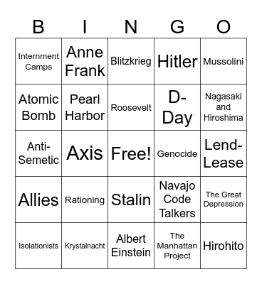 WWII Bingo Card