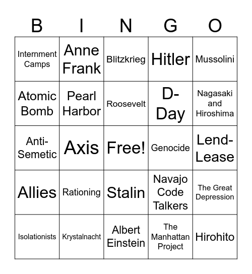 WWII Bingo Card