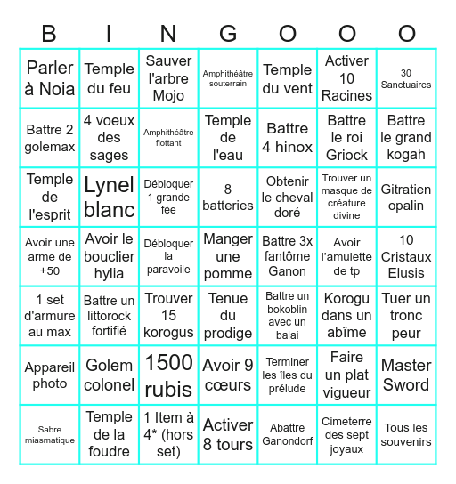 Zelda Totk Bingo Card