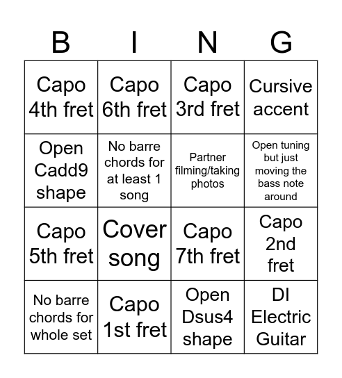 Open Mic Bingo Card