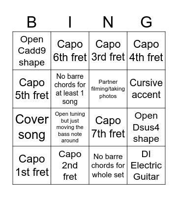 Open Mic Bingo Card