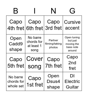 Open Mic Bingo Card