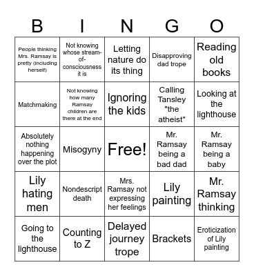 To the Lighthouse Bingo Card