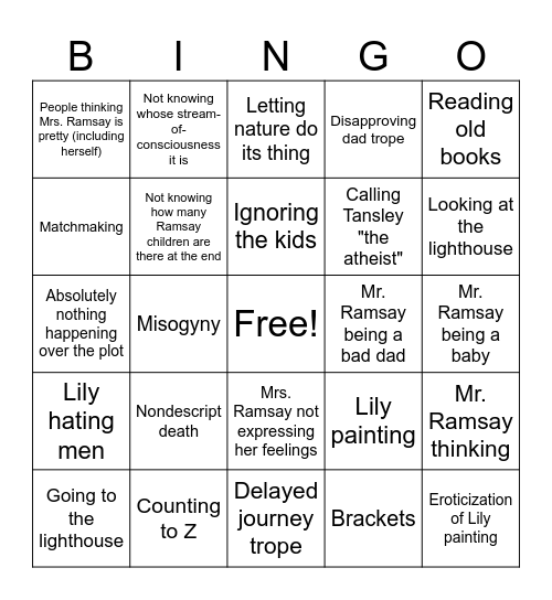 To the Lighthouse Bingo Card