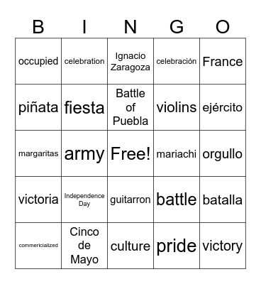 Cinco de Mayo Bingo Card
