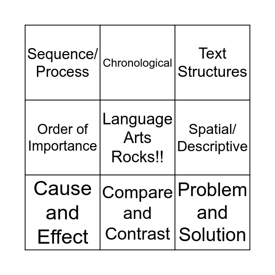 Text Structure Bingo Card