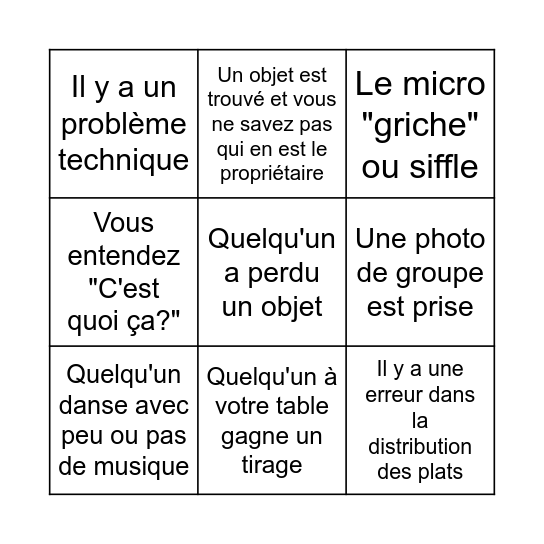 Soirée Bingo Card