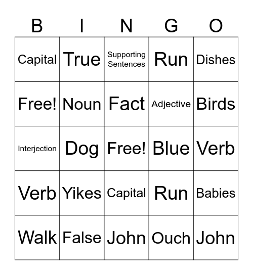GED Adult Ed. Bingo Card