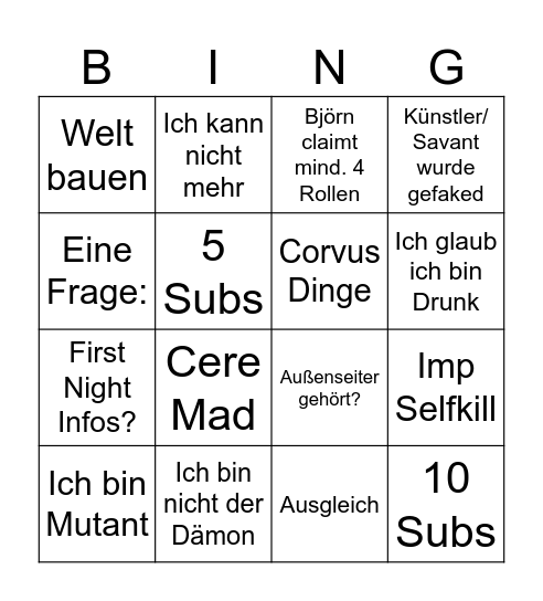 BOTC Bingo Card