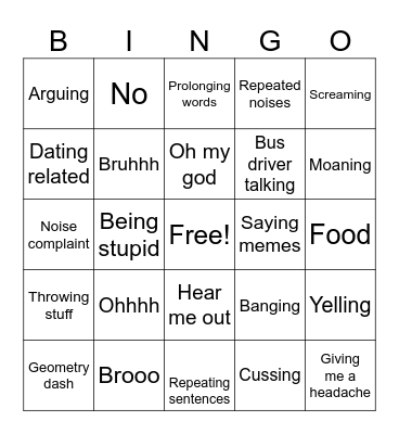 Bus bingo Card