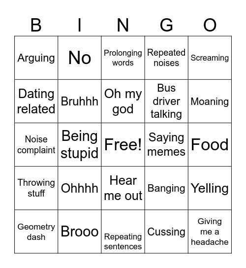 Bus bingo Card