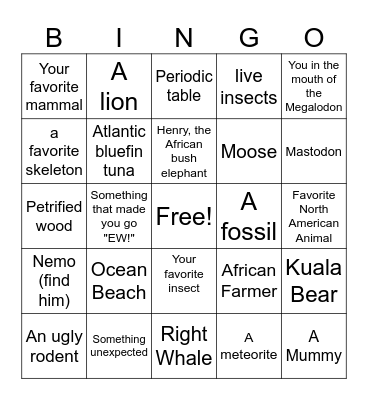 Selfie Bingo: Natural History Museum Bingo Card