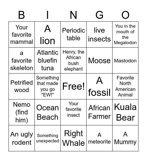 Selfie Bingo: Natural History Museum Bingo Card