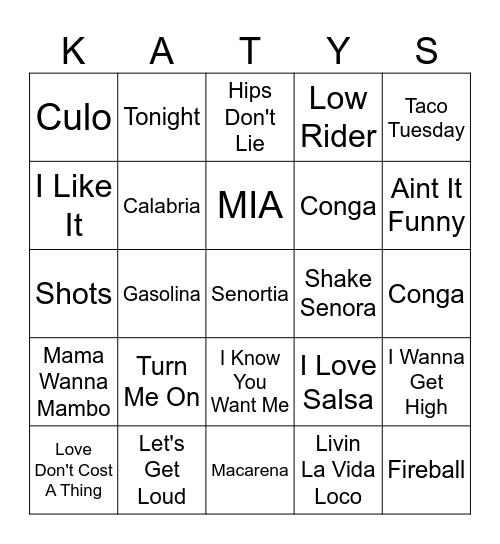Livin La Vida Loco Bingo Card