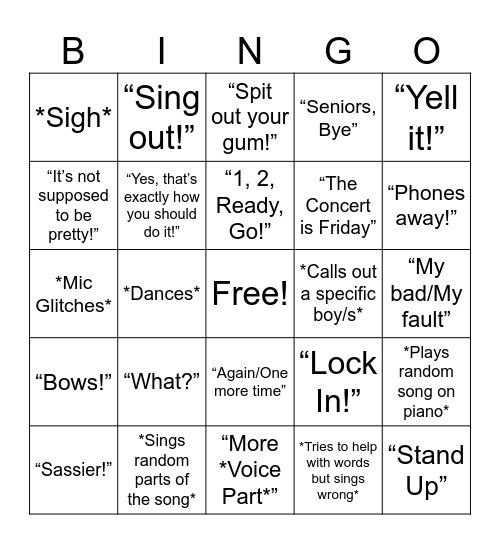 Choir Bingo Card