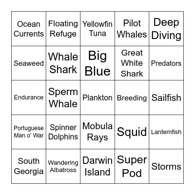 Blue Planet II Bingo Card