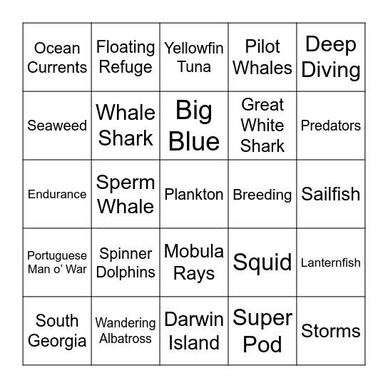 Blue Planet II Bingo Card