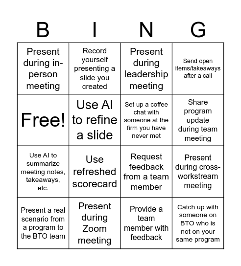 BTO Soft Skills Challenge Bingo Card