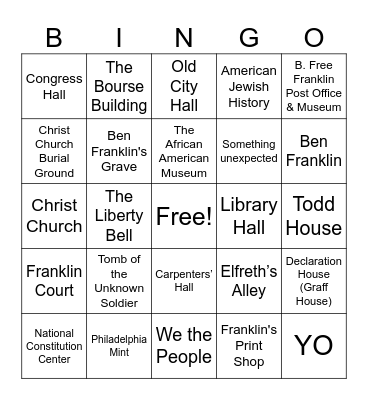 Selfie Bingo: Philadelphia Bingo Card
