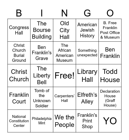 Selfie Bingo: Philadelphia Bingo Card