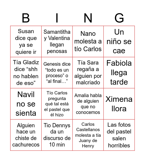 Bingo Familiar Bingo Card