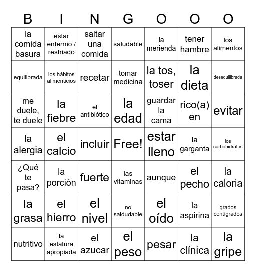SP III - Vocab 3A Bingo Card